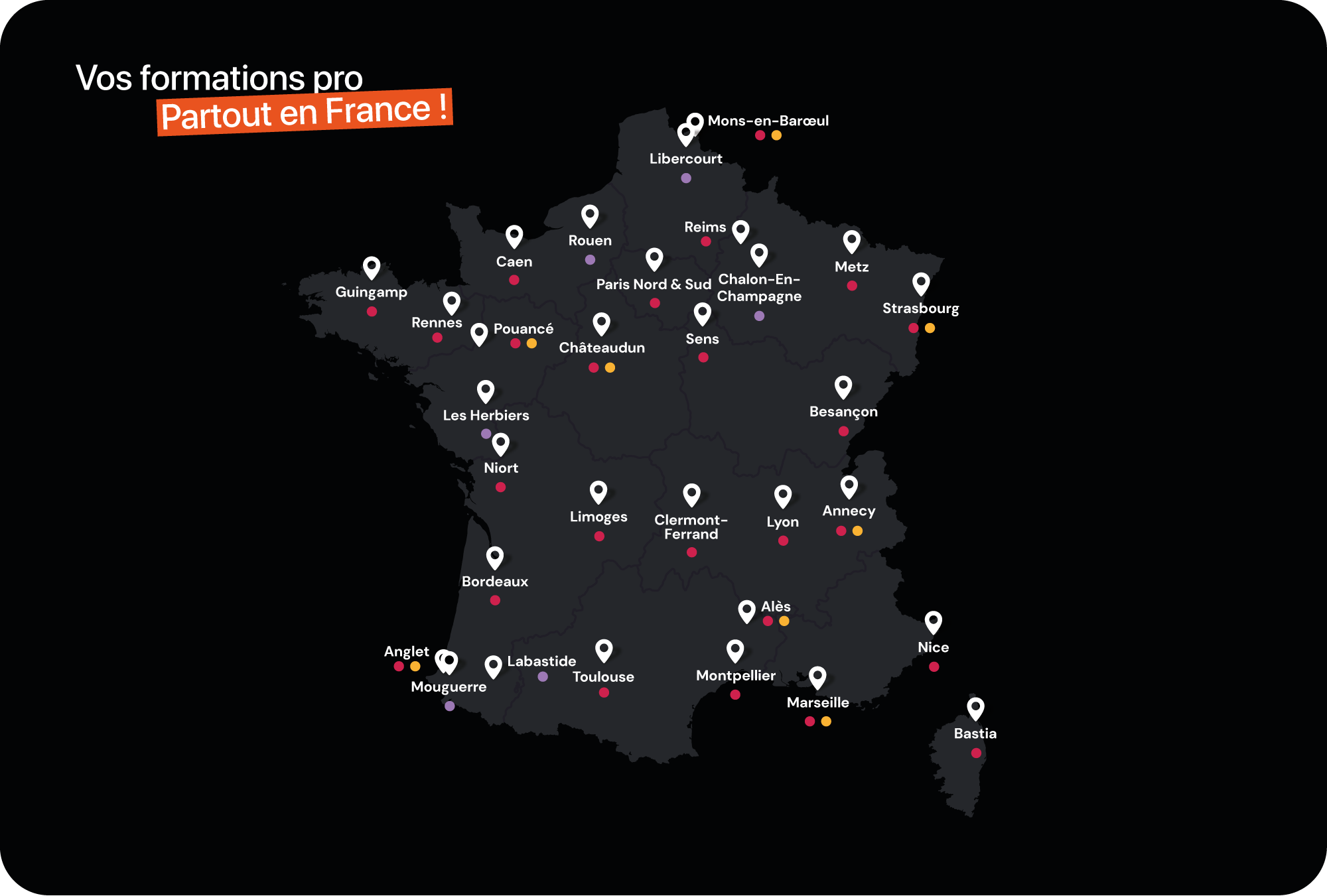 Carte de France des lieux de formation ProTechnologies